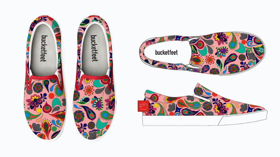 Hand-Drawn Paisley Doodles on Cotton Fabric