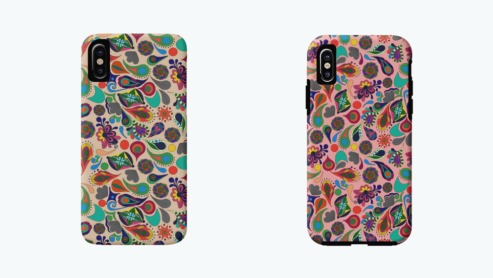 Hand-Drawn Paisley Doodles on Cotton Fabric