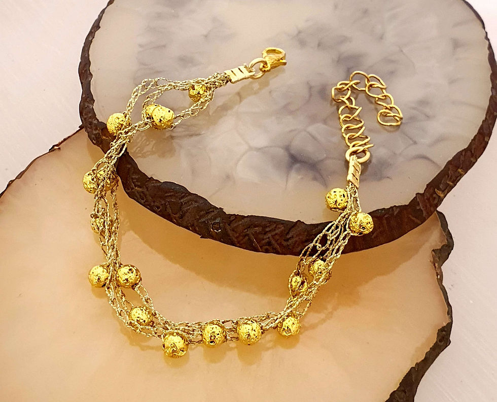 Thumbnail: Gold silk bracelet - Golden Lava Stones