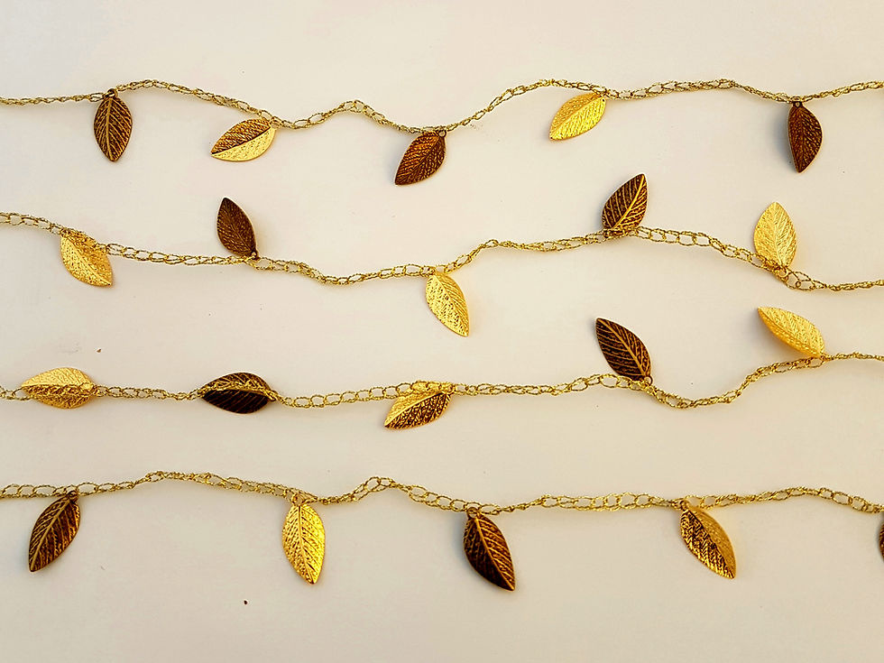 Thumbnail: Silk necklace with leaves - gold and dark bronze color