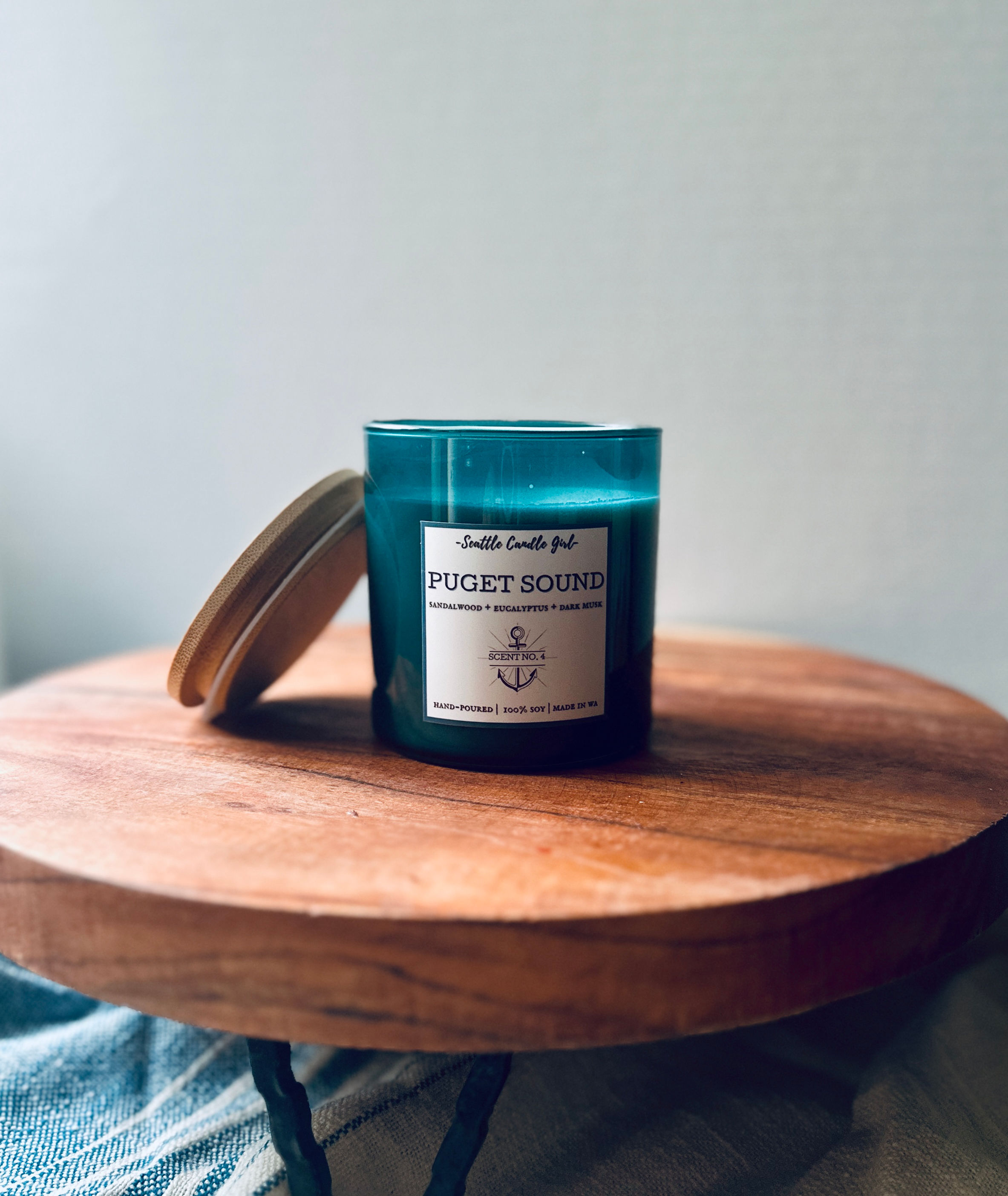 Puget Sound- Luxe Teal Glass Soy Candle- Scent #4