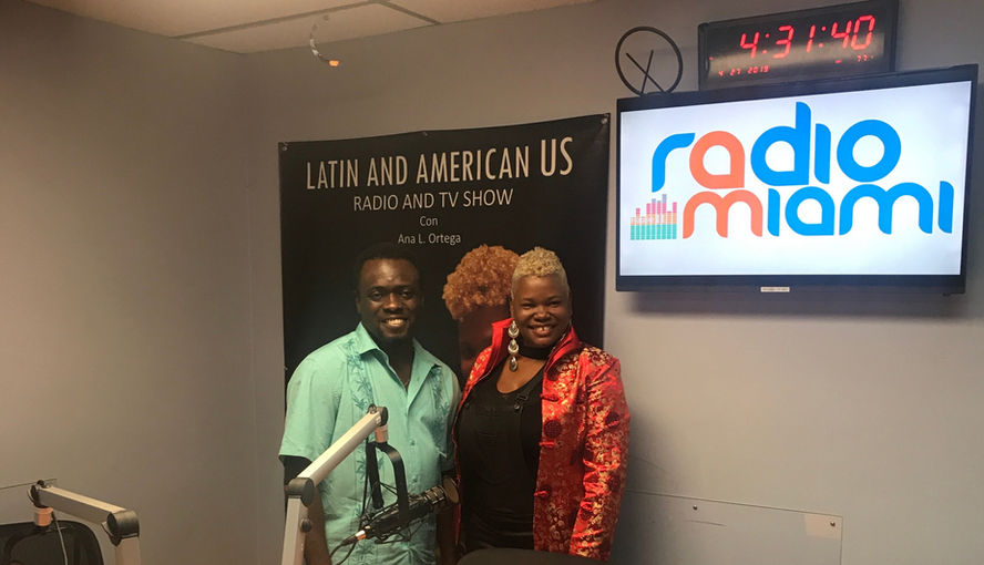 Ifrolix Reggae Band Founder Mark Mckenzie with Ana Ortega at Radio Miami.