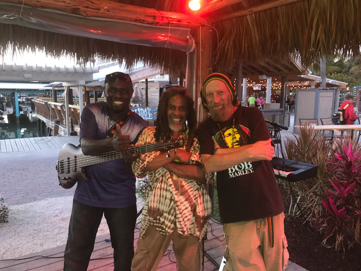Bass Player Mark with Grammy Nominated Singer Masaai and Keyboard Player Ras Jimbe.