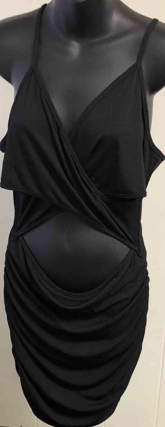 KiFoven Woman's Wrap V-Neck Body Can Dress Black