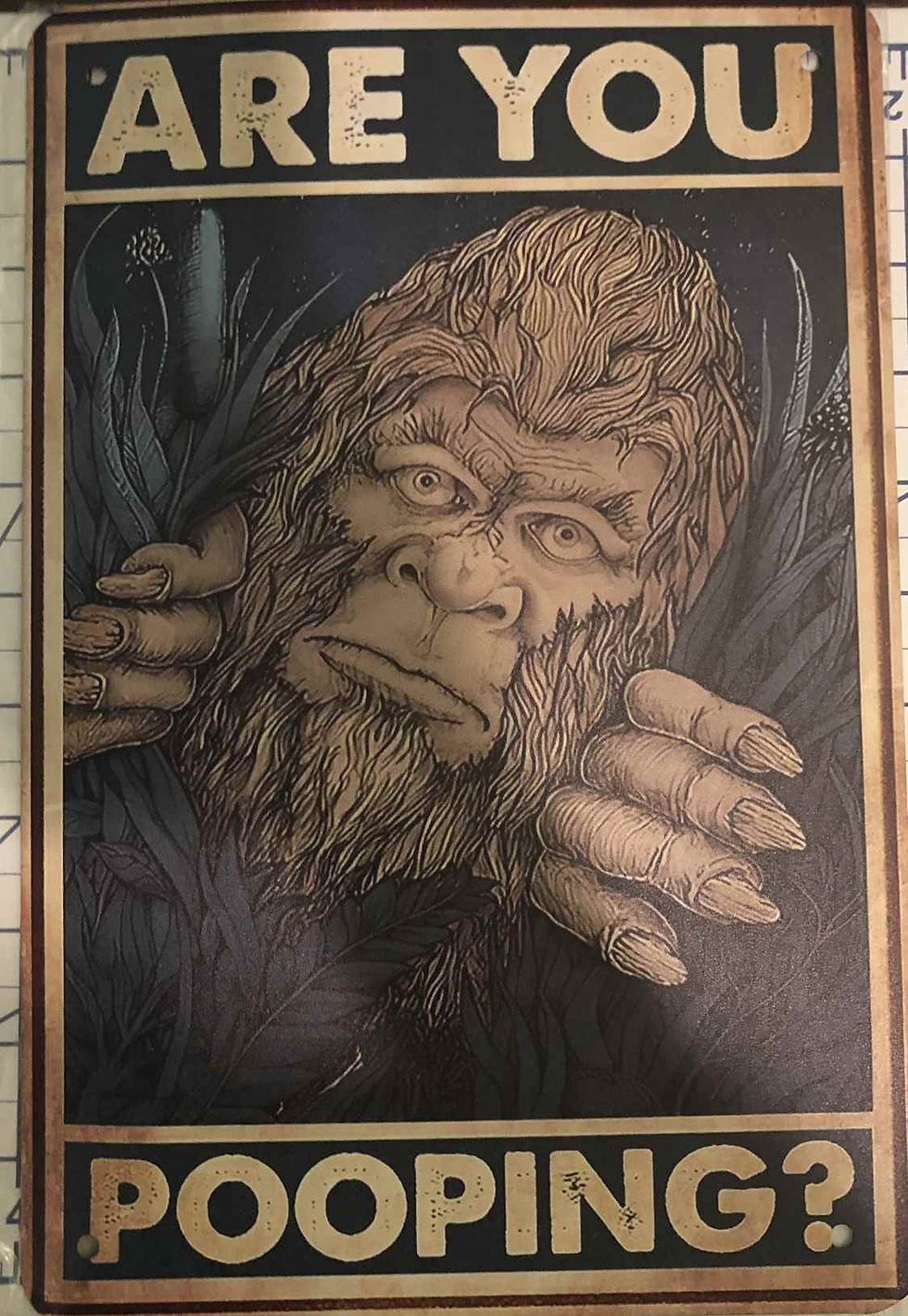 Are You Pooping? Bigfoot Metal Sign