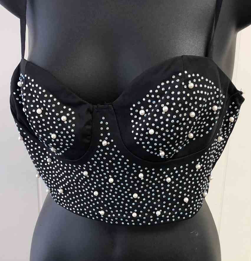 Segreto Woman's Rhinestone Crop Tank Top size M