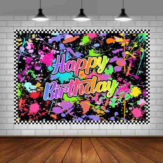 7x5 Happy Birthday Paint Splatter Backdrop