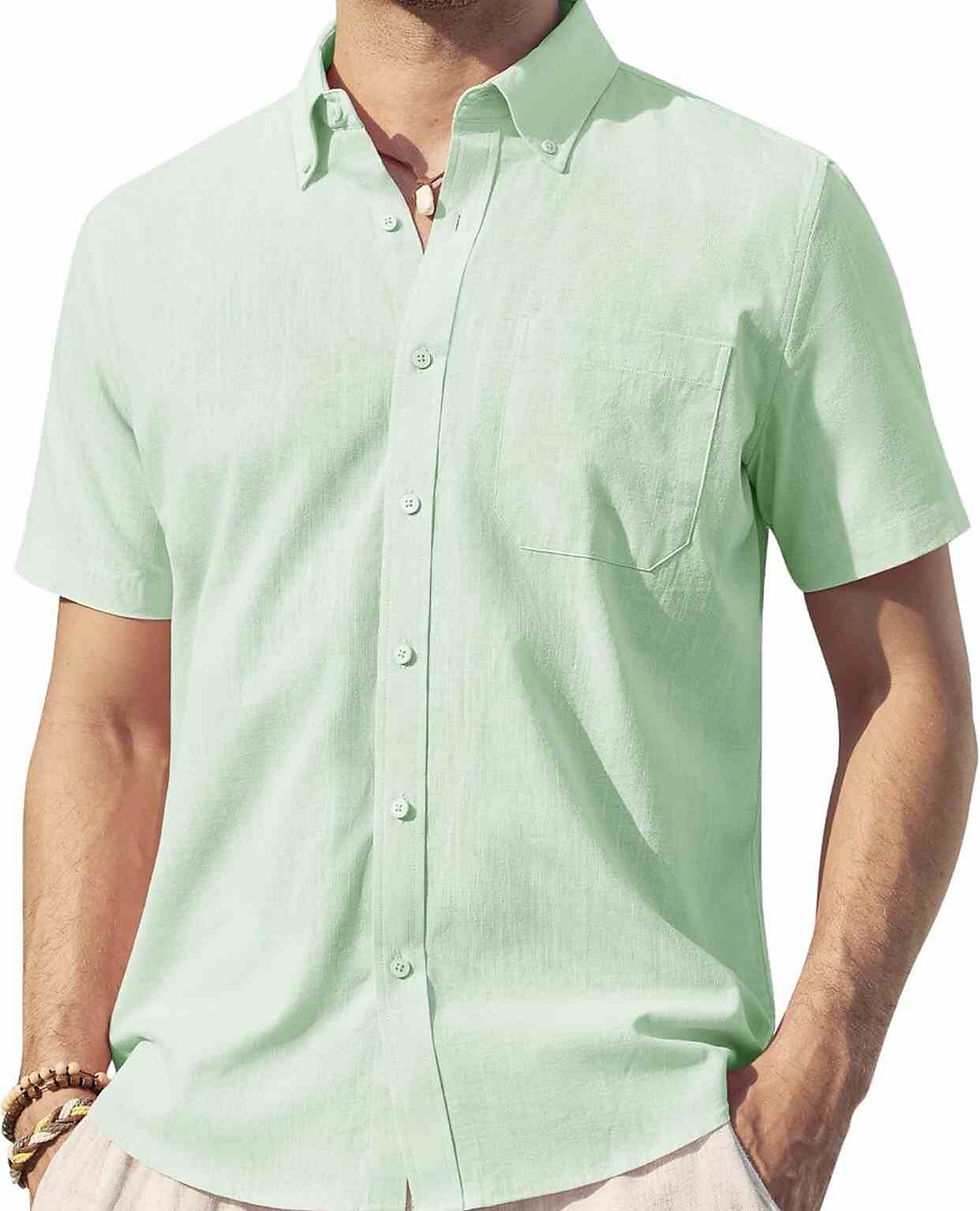 Alimens & Gentle Men's Mint Green Linen Button Down Shirt Size M