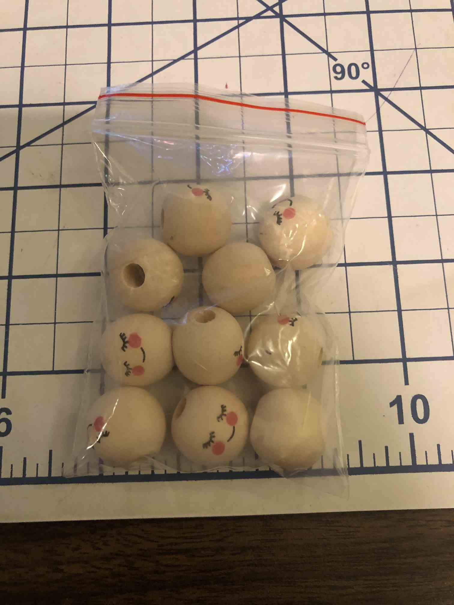 10 Round Wooden Smiley Beads