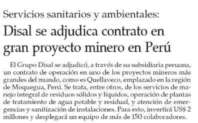Disal se adjudica gran proyecto minero en Perú
