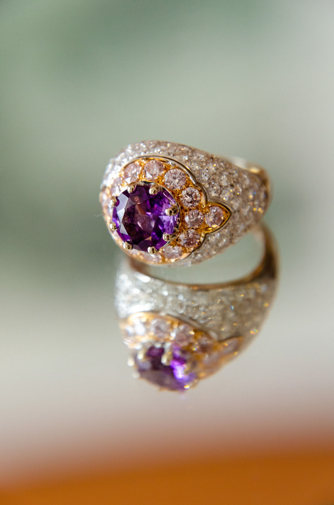 Amethyst ring with pink diamonds