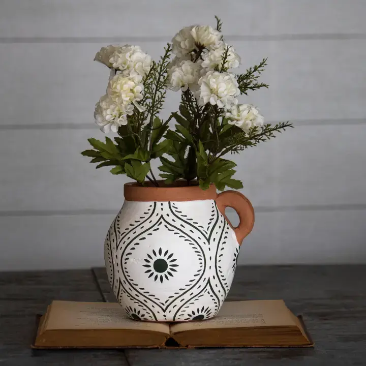 Jenica Terracotta Bud Vase with Hand Painted Floral