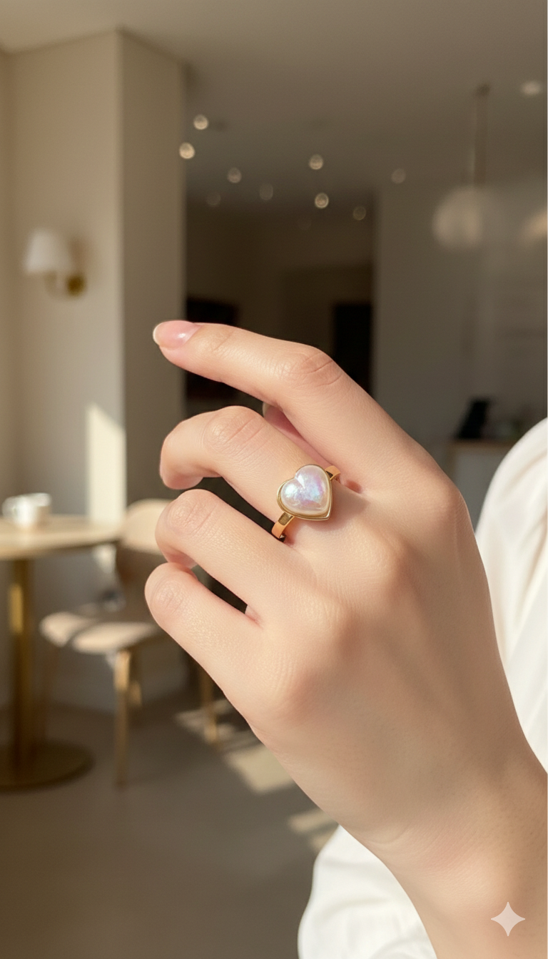 White Heart Stone Ring