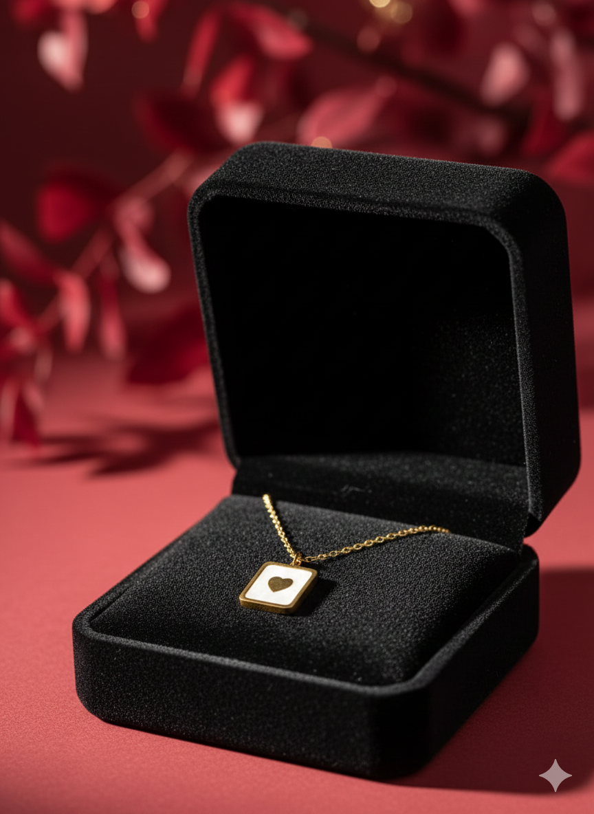 Thumbnail: Velour  White Heart Square Neckalce