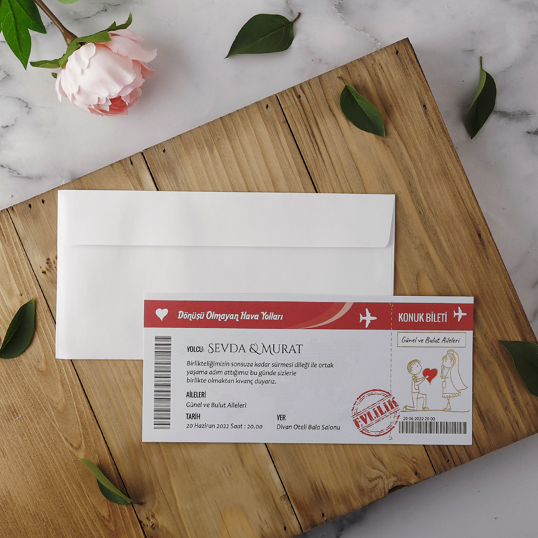 22415 Ekoline Düğün Davetiyesi