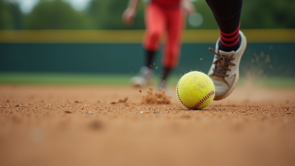 Close-up view of a softball player fielding a ground ball