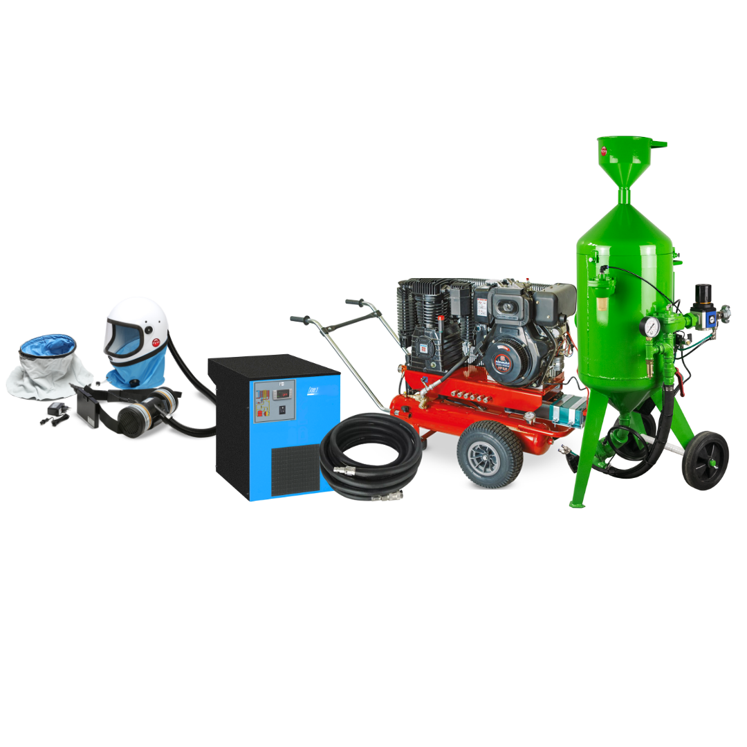 Impianto completo di sabbiatura mobile sabbiatrice con compressore versione TOP