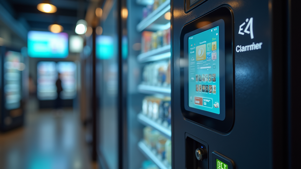 Eye-level view of a modern smart vending machine with touchscreen interface