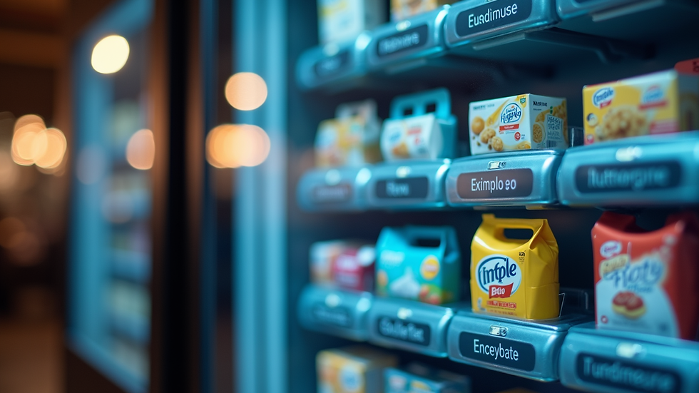 Close-up view of a smart vending machine screen showing product options