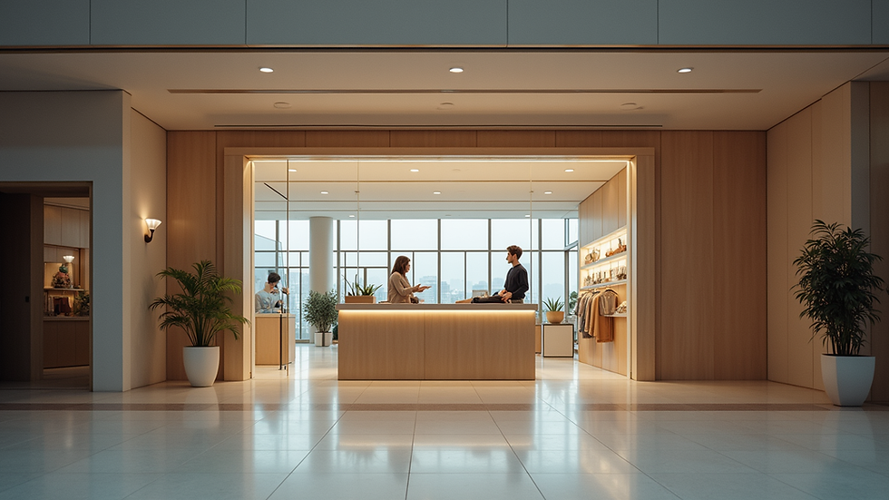 Eye-level view of a modern unattended retail kiosk in a building lobby