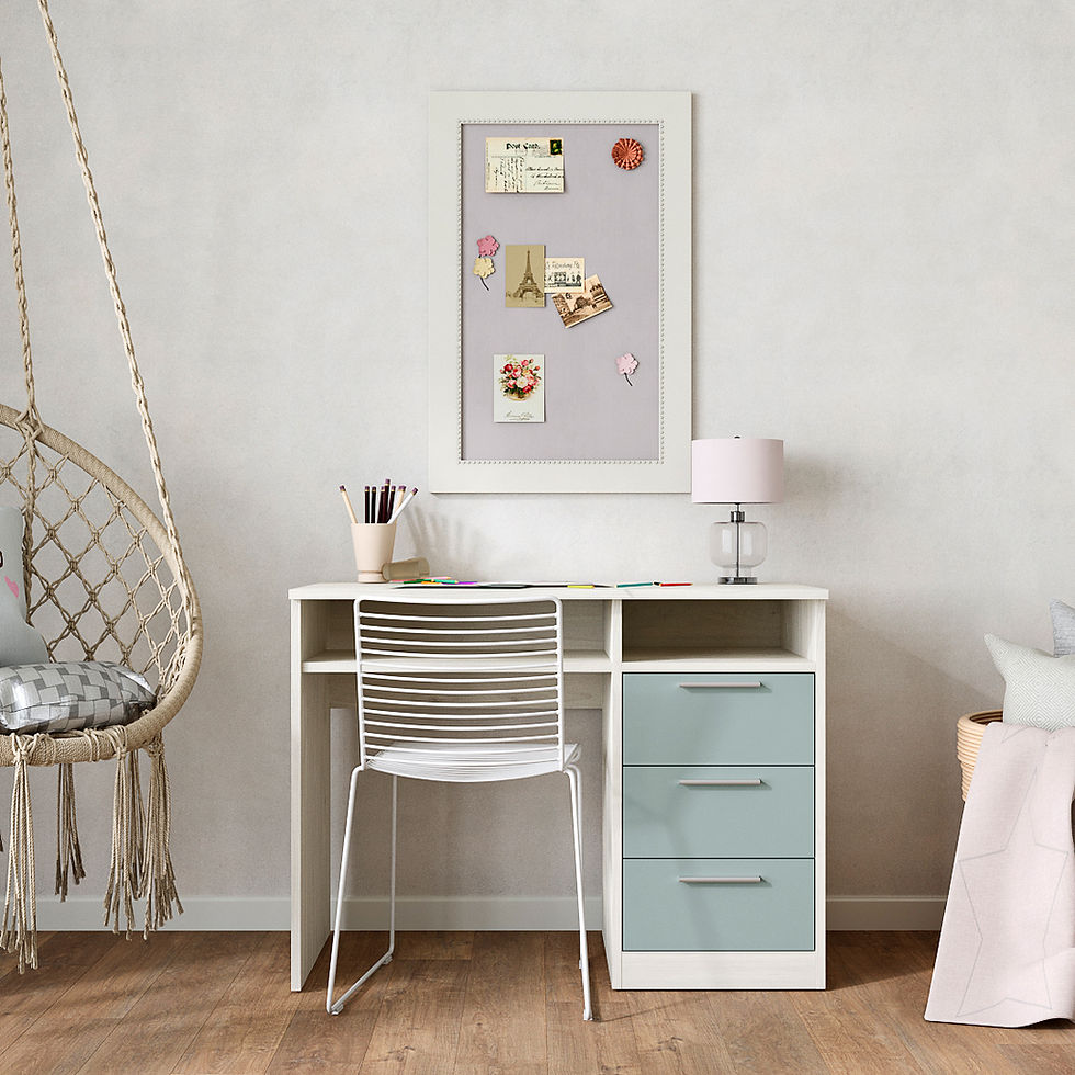 Стіл колір корпусу Скандинавське біле дерево з текстурою глибокого тиснення, колір фасаду - сутінковий блакитний.