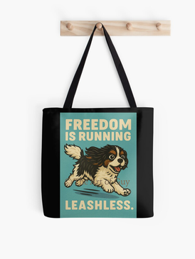Tote Bag with Monkey, the Cavalier King Charles Spaniel running