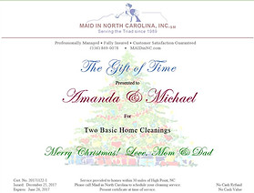 House Cleaning Maid Service Gift Certificates Christmas