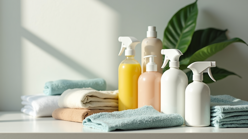 Close-up view of eco-friendly cleaning supplies arranged on a countertop