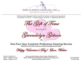 House Cleaning Maid Service Gift Certificate Valentine