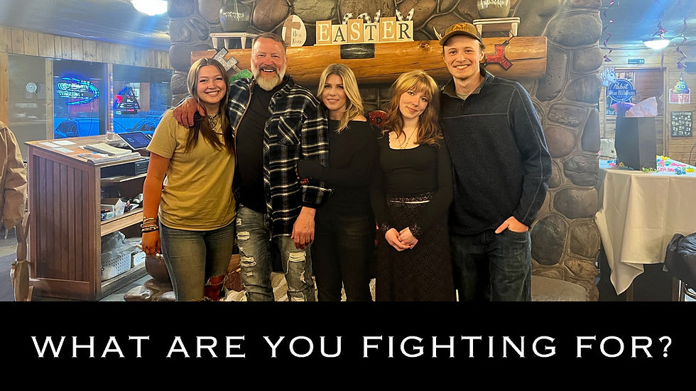 Family smiling together with text: What are you fighting for?