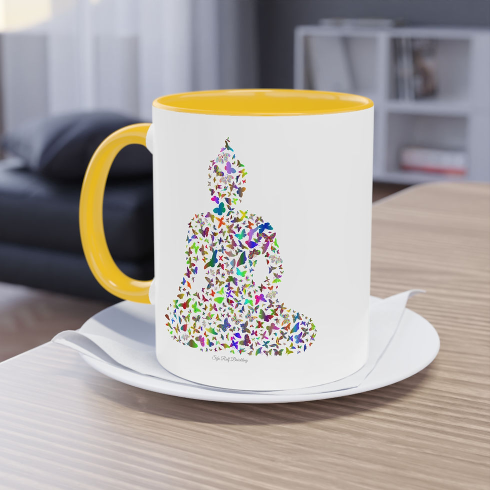 Miniaturbild: Schmetterling Buddha, Kaffee-, Teebecher - Zweifarbig, beidseitig bedruckt