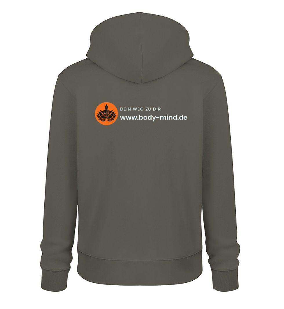 Miniaturbild: Body-Mind Logo - Unisex bio Hoodie back print weiß