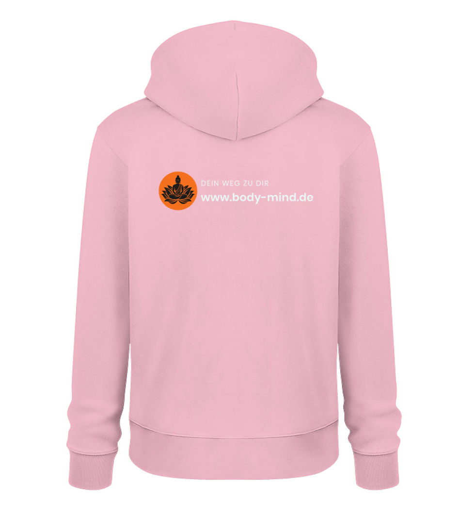 Miniaturbild: Body-Mind Logo - Unisex bio Hoodie back print weiß