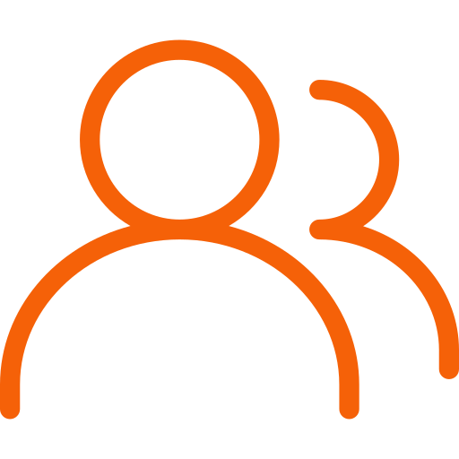 Orange icon of two people silhouettes for corporate travel
