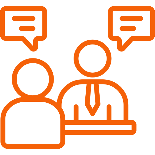 Icon of a person consulting with a visa services agent.