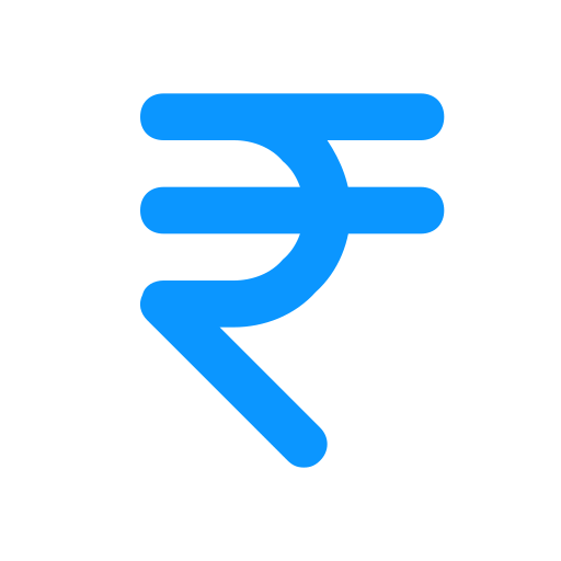 Blue Indian Rupee currency symbol