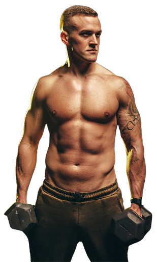 Muscular man holding dumbbells