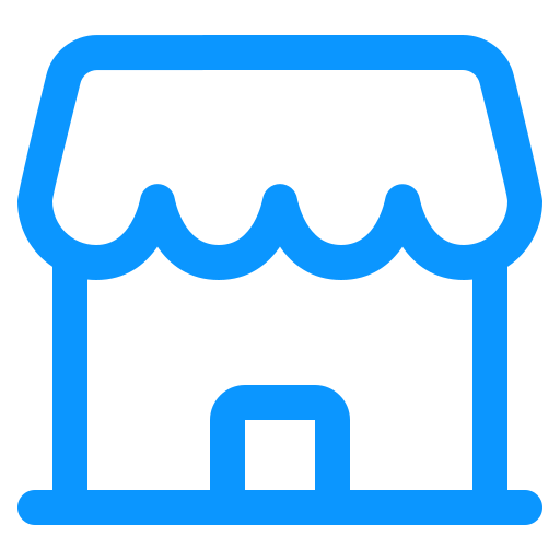 Blue storefront icon for corporate travel services.