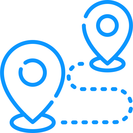 Blue icon showing a dashed route connecting two map pins.