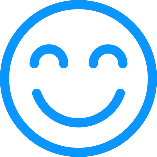 Blue outline of a smiling face icon