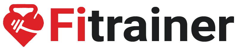 Fit Trainer logo with heart, kettlebell, and barbell icon