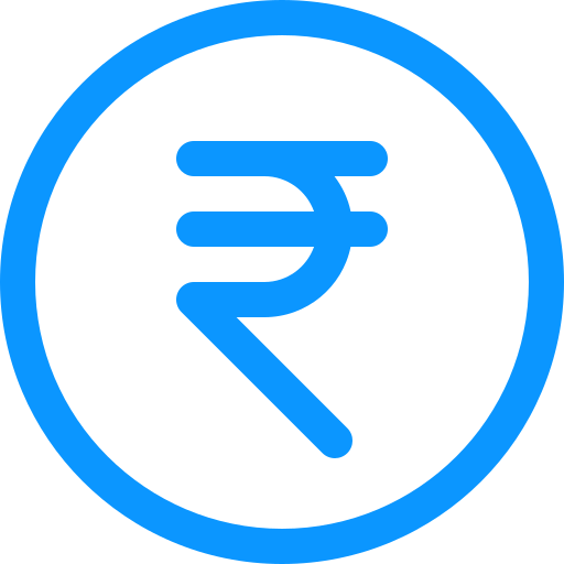 Blue Indian Rupee currency symbol icon inside a circle
