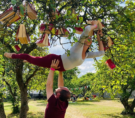 Acro yoga pose, high bird, cambridge