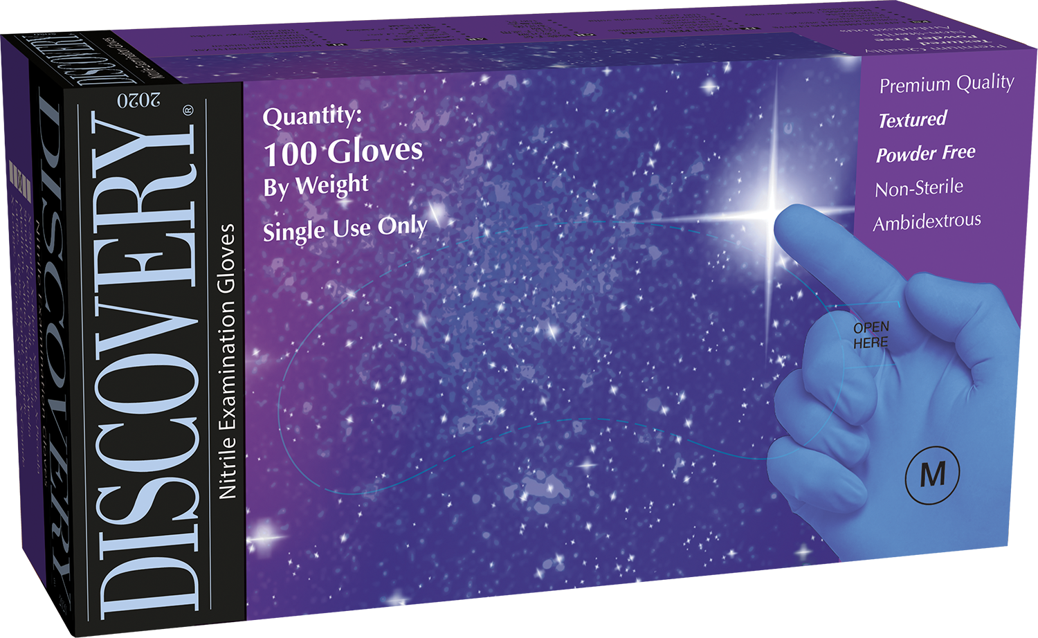 Discovery Cornflower Blue Nitrile Powder Free Textured Exam Gloves