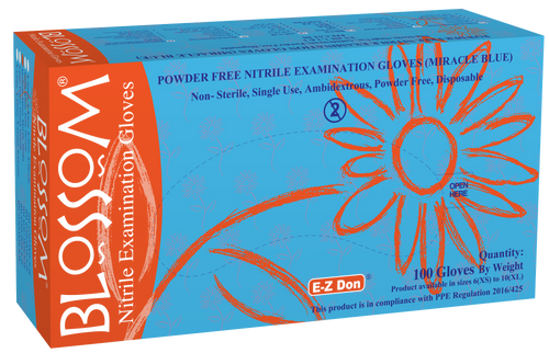 Blossom Miracle Blue EZ Don Nitrile PF Exam Gloves | Mexpo Glove 2023