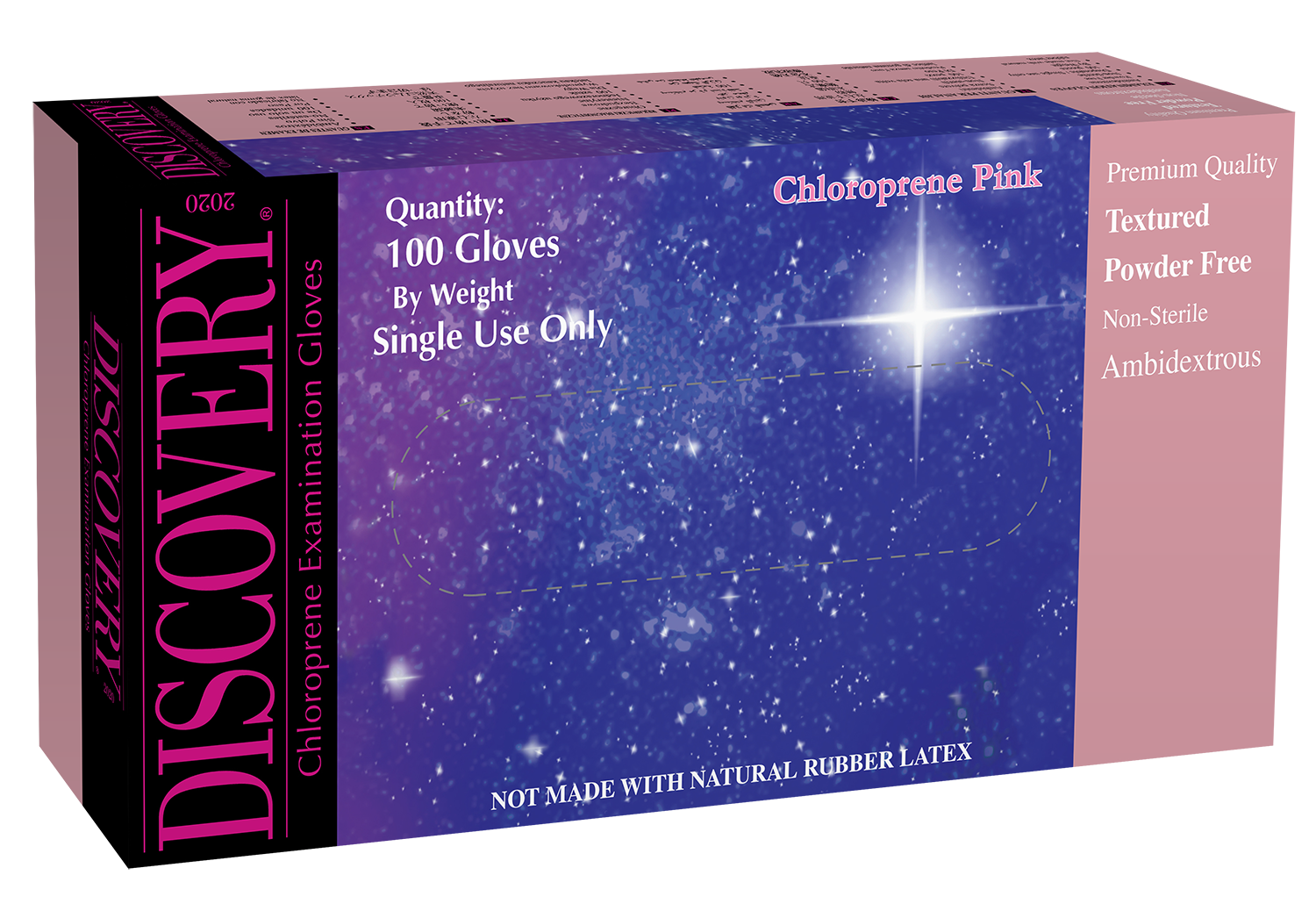 Discovery Pink Chloroprene Powder Free Textured Exam Gloves