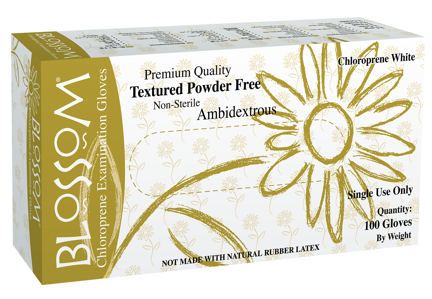 Blossom White Chloroprene Powder Free Textured Exam Gloves