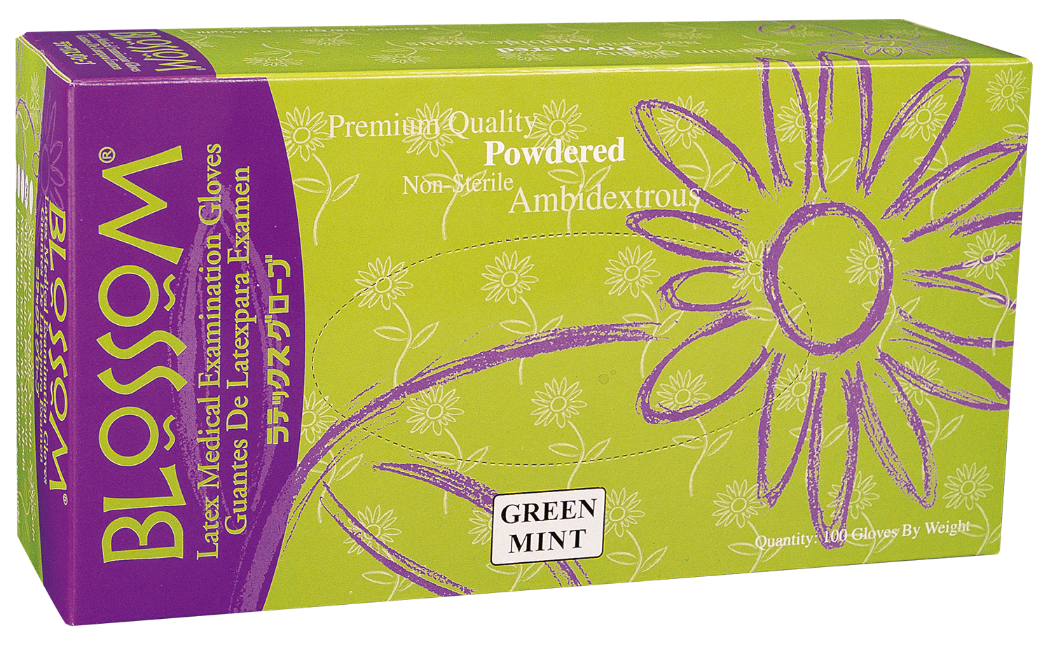 Blossom Green Mint Latex Powdered Exam Gloves (NON-USA)