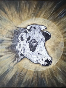 Tableau peinture acrylique vache Catherine par Willène Pilate, artiste animaliste