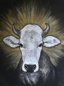 Tableau peinture acrylique vache Rachel par Willène Pilate, artiste animaliste